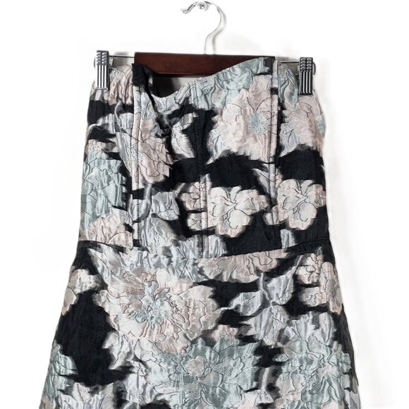 NWT Lulus Floral Metallic Strapless Evening Gown With Side Slit Wedding Guest L - Picture 6 of 12